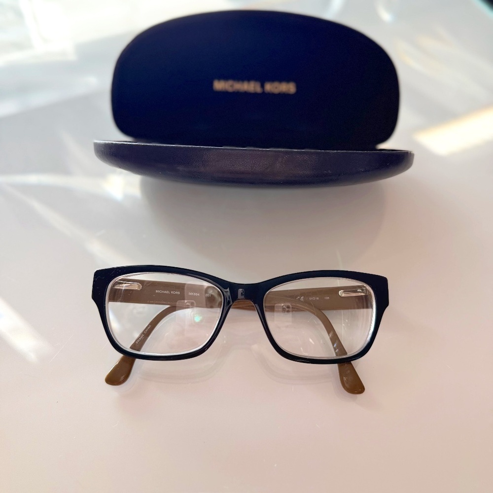 MICHAEL KORS WOMEN'S EYEGLASSES FRAMES, BLACK OUTSIDE/TAN INTERIOR